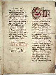 Eusabiusbrev till Carpianus, från "Lindisfarne-evangelierna", 710-21 (vellum)