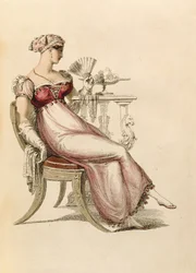 Aftonklänning eller balklänning, modetallrik från Ackermanns Repository of Arts