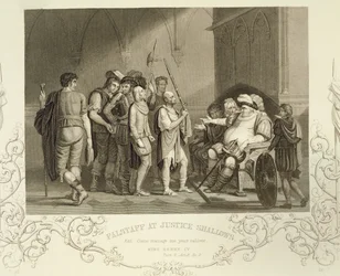 Falstaff på Justice Shallows, i Henry IV (del 2) akt III scen 2, av William Shakespeare (1564-1616)