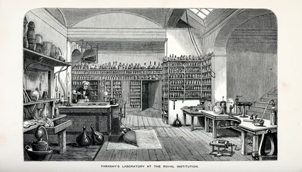 Faradays Laboratory på Royal Institution, pub. 1870.