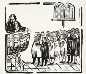 Längre, och mer fruktansvärda varningar från Gud, illustration från Chap-books of the artonde århundrade av John Ashton, pub. 1882