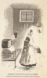 Kvinnlig dömd i tygklänning (straffad för att ha slitit sina kläder), illustration från The Criminal Prisons of London och Scenes from Prison Life av Henry Mayhew och John Binny, pub. 1862 (eng