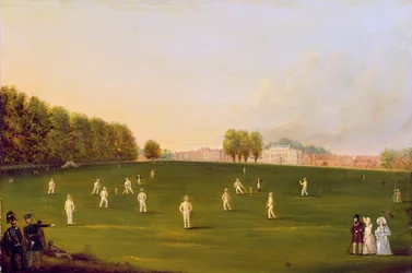 Första stora cricketmatchen som spelades av medlemmar av Royal Amateur Society på Hampton Court Green den 3 augusti 1836, 1836