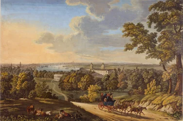 Flamstead Hill, Greenwich: The Stagecoach på väg söderut ca 181020 (wc på papper)