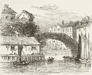 Fleet Bridge, London på 1600-talet, ur "Englands nationella och inhemska historia" av William Hickman Smith Aubrey (1858-1916), utgiven i London, ca 1890