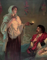 Florence Nightingale med en oljelampa