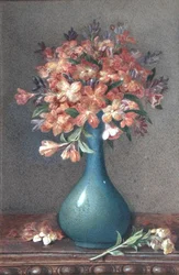 Blommor i en blå vas, ca 1870 (akvarell på papper)
