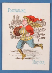 Fotbollsmor, kort från ett spel med lyckliga familjer, ca 1890-1900
