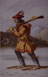 Fransk pälsfångare i Kanada på 1700-talet (färg litho)
