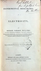 Frontispice for Experimental Researches in Electricity av Michael Faraday (1791-1867) publicerad 1839