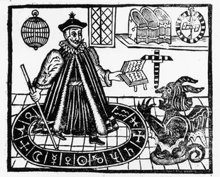 Frontispice av The Tragicall History of the Life and Death of Doctor Faustus, av Christopher Marklin, ca 1616