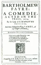 Frontispice till Bartholomew Fayre: En komedi av Benjamin Jonson (15723-1637) 1631