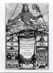 Frontespis till Leviathan eller ett kyrkligt och civilt samväldes materia, form och makt, 1651, av Thomas Hobbes (1588-1679) från Malmesbury