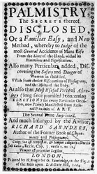Frontispice to Palmistry, the Secrets of Its Disclosed by Richard Saunders, 1664