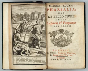 Frontispice till Pharsalia eller inbördeskriget mellan Caesar och Pompejus av Marcus Annaeus Lucan (AD 39-65) graverad av J. Cole, 1719
