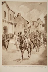 General Sir Pertab Singh ledde Jodhpur Lancers genom en fransk by, 1914-19