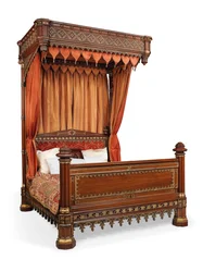 George IV halvtestarsäng, ca 1830 (paketförgylld ek och siden)