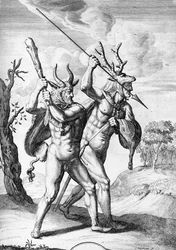 Germans, illustration från The Commentaries of Caesar översatt till engelska av William Duncan, graverad av Cornelis Huyberts, publicerad 1753