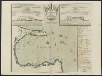 Gibraltar Bay (West and East Prospect of G. Hill.) Av C. Price, ca 1730 (färg litho)