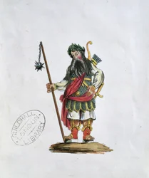 Gog, illustration av en av Guildhall-statyerna av de legendariska jättarna (se även 106546)