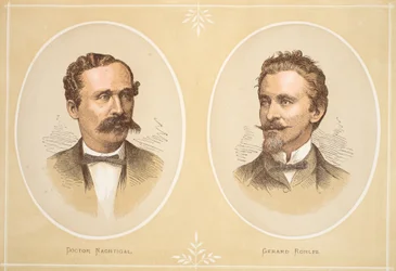 Gustav Nachtigal och Gerard Rohlfs, illustration från The Pictorial Edition av David Livingstones liv och upptäckter av J. Ewing Richie, pub. av A. Fullarton & Co., 1876