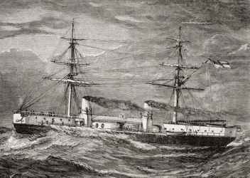 HMS Inflexible, Invincible Class Battlecruiser of the British Royal Navy, illustration från 