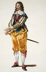 Charles I:s vana (1600-49) 1630 (färgad gravyr)