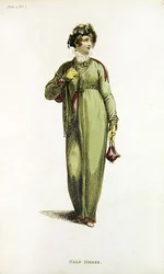 Halvklänning, modetallrik från Ackermanns Repository of Arts (färgad gravyr)