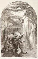 Hamlet ser spöket, sin fars ande, från 