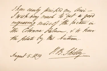 Handskrift och signatur av Percy Bysshe Shelley, 1819