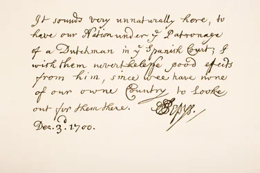Handstil och signatur av Samuel Pepys, 1700