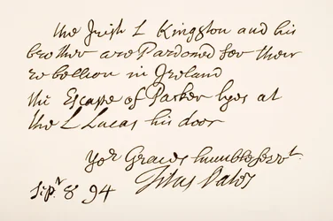 Titus Oates handskrift och signatur, 1694