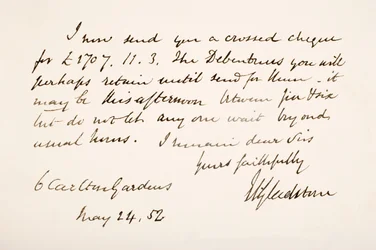 Handskrift och signatur av William Eward Gladstone, 1852