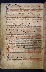 Harley MS 978 f.11v Musical Miscellany, från "Samling av dikter inklusive fabler och musikaliska, kalendariska och medicinska texter" (bläck  färg på pergament)