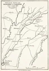 Havelocks mars från Allahabad till Cawnpore, juli och augusti 1857, från Cassells Illustrated History of England