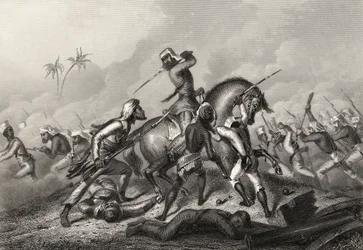 Havelocks kolumn attackerar myteristerna före Cawnpore, från "The History of the Indian Mytery" publicerad 1858