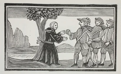 Han band abboten till ett träd, illustration från Chap-books of the Eighteenth Century av John Ashton, pub. 1882