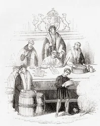 Henry VII:s rättegång med vikter och mått vid statskassan 1497, från Old England: A Pictorial Museum, pub. 1847
