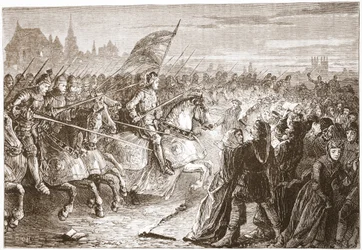 Henry V:s attack mot en Lollard Conventicle, illustration från "The History of Protestantism" av James Aitken Wylie (1808-1890), pub. 1878 (gravyr)