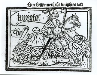 Here Begynneth the Knightes Tale, illustration från The Canterbury Tales av Geoffrey Chaucer (c.1345-1400) tryckt av William Caxton (c.1422-91) 1434