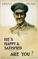 Hes Happy & Satisfied - Are You?, brittisk rekryteringsaffisch från första världskriget, 1914-18