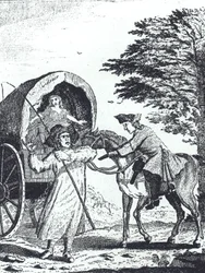 Highwayman John Cotington rånar en armélönevagn på Shotover Hill (gravyr)