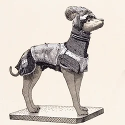Hund i kroppsskydd (färgad gravyr)