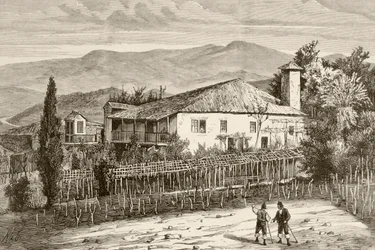 Hus i Casdemiro, Galicia, Spanien (litho)