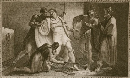 Fängelse av Stephen, illustration från David Humes The History of England, pub. av R. Bowyer, London, 1812