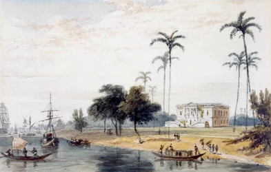 I Garden House Reach, Calcutta (wc på papper)