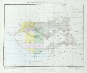 Indexdiagram över Cutch Topographical Survey av Trigonometrical Branch, Survey of India, Dehra Dun, november, 1881