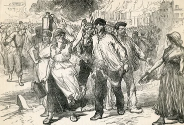 Insurgents härjar på gatorna i Paris, hämtat från Cassells Illustrated History, 1872