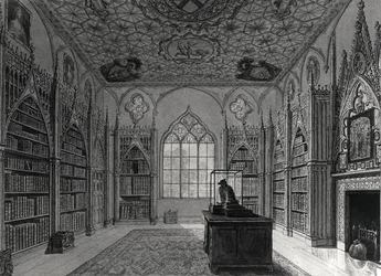 Interiör av Strawberry Hill (litho) svartvitt foto)