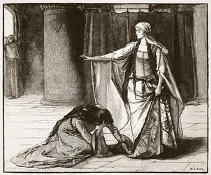 Intervju mellan kejsarinnan Matilda och drottning Maud, illustration från Cassells Illustrated History of England (sepiafoto)